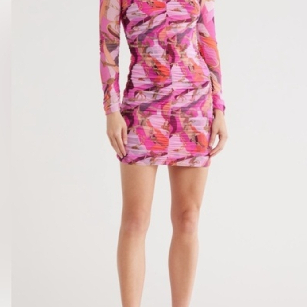 L'AGENCE Pink and Red Floral Long Sleeve Dress